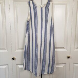 Harper Sundress Linen Blend Blue White Striped Sleeveless Womens XS Dress